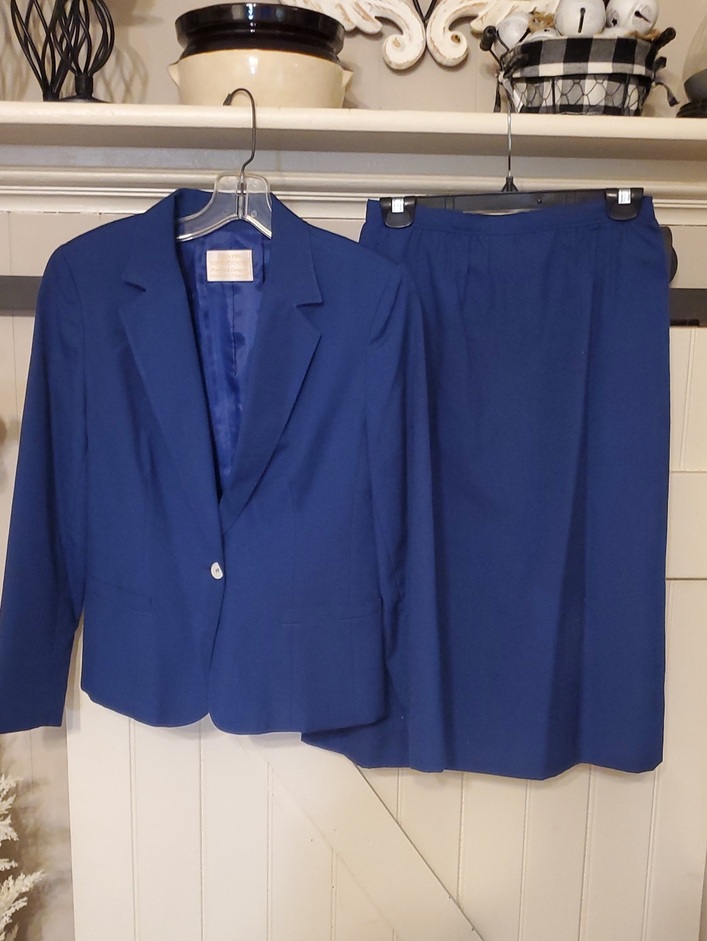 Classic Womens Two-Piece Blue Suit Jacket & Skirt Set
